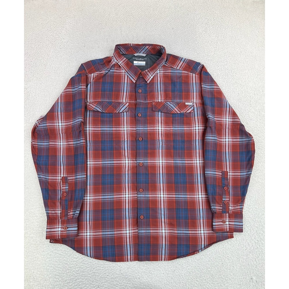 Columbia Shirt Mens 2XL Red Plaid Omni-Shade Long Sleeve Button Up Outdoor